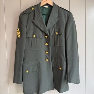 US Army Military Jacket Mens 38R Green Dress Uniform Wool Serge Coat